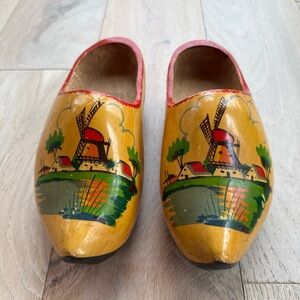 Vintage Painted & Carved Wooden Shoes from Holland
